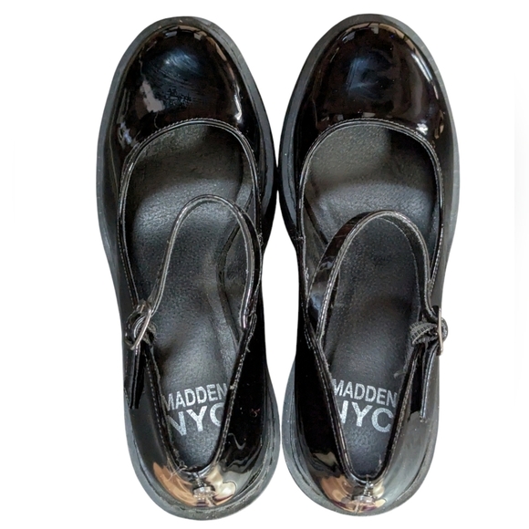 Y2K Chunky Madden NYC Steve Madden Sz 8 Black Patent Block Heel Mary Jane Shoes - Picture 7 of 9